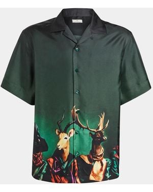 Etro Apos;S Silk Wildlife Graphic Short-Sleeve Shirt - Green