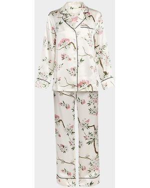 Olivia Von Halle Lila Blossom-Print Silk Satin Pajama Set - White