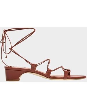 Manolo Blahnik Dellasan Leather Kitten-Heel Sandals - Multicolor