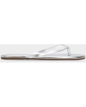 TKEES Lily Metallic Leather Flat Thong Sandals - White