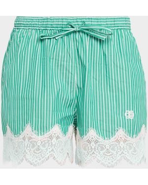 Jonathan Simkhai Poplin Lace-Trim Boxer Shorts - Green