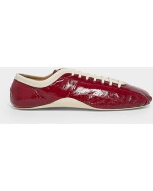 Dries Van Noten Leren Glossy Eel-Effect Leather Slim Sneakers - Red