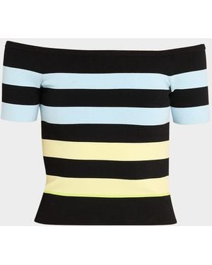 Christopher John Rogers Off-The-Shoulder Striped Body-Con Knit Top - Black