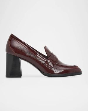 Stuart Weitzman 70Mm Vera Crinkled Patent Leather Penny Loafer Pumps - Brown