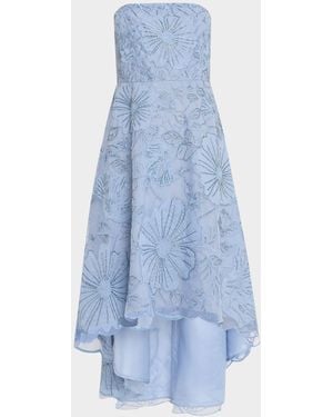 Aidan Mattox Strapless Embroidered High-Low Midi Dress - Blue