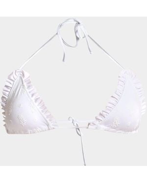 Chloé Ruffle-Trim Eyelet Bikini Top - White