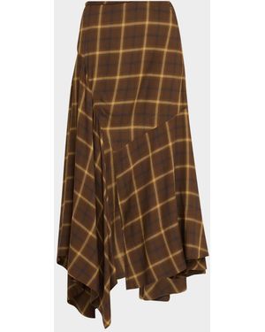 Co. Plaid Asymmetric Slit Midi Skirt - Brown