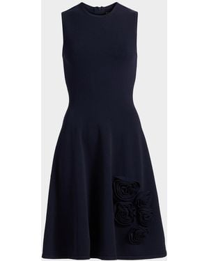 Lela Rose Rose Knit Sleeveless A-Line Dress - Blue