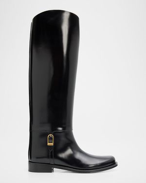 Saint Laurent Julia Leather Riding Boots - Black