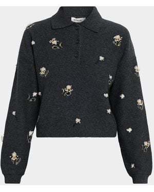 Jonathan Simkhai Zarelle Embellished Wool & Cashmere Polo Sweater - Black