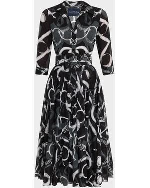 Samantha Sung Aster Belted Zebra-Print Cotton Midi Shirtdress - Black