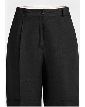 Kiton Pleated Linen Bermuda Shorts - Black