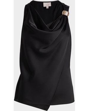 Cinq À Sept Bangle Elora Cowlneck Satin Top - Black