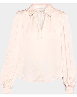 Alice + Olivia Roanne Tie-Front Satin Blouse - Natural