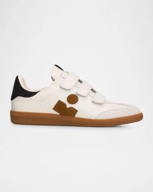 Isabel Marant Beth Mixed Leather Grip-Strap Sneakers - Metallic