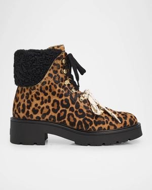 Stuart Weitzman Ren Shearling-Lined Leopard Calf Hair Hiker Boots - Brown