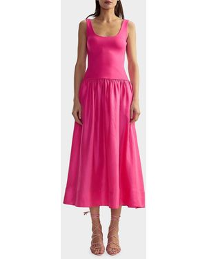 Cynthia Rowley Mixed Media Drop-Waist Midi Dress - Pink