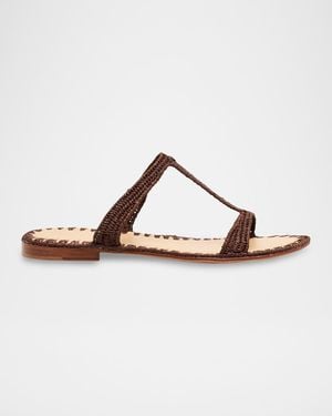 Carrie Forbes Tume Raffia T-Strap Slide Sandals - Brown