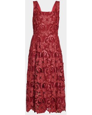 Tahari Chayenne Guipure-Lace Midi Dress - Red