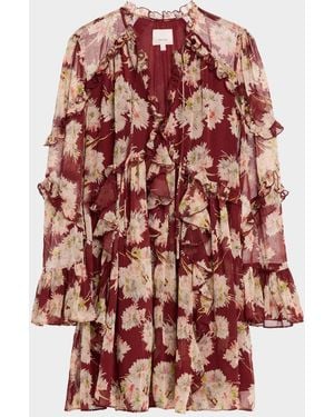 Cinq À Sept Mae Long-Sleeve Bouquet Albani Mini Dress - Red