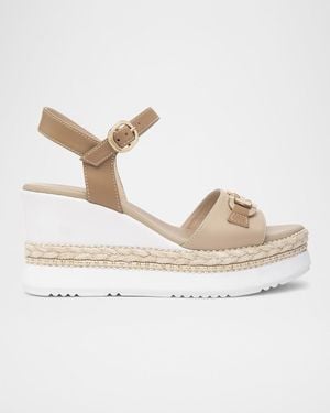 Nero Giardini Leather Horsebit Roped Platform Wedge Sandals - Natural