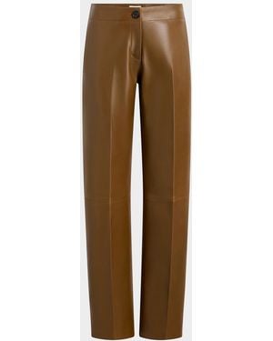 KHAITE Mita Nappa Leather Barrel-Leg Pants - Brown