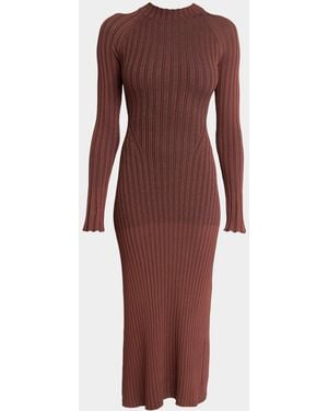 Proenza Schouler Roux Long-Sleeve Silk-Blend Rib Midi Dress - Red
