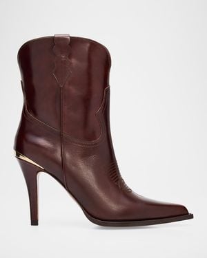 Partow Katie Leather Western Stiletto Booties - Brown