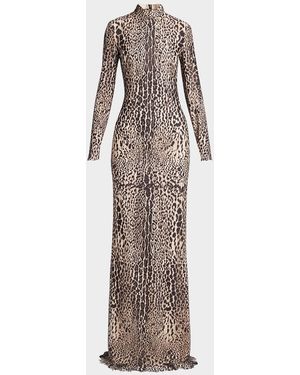 Tom Ford Leopard Print Long Sleeve Lace Gown - Multicolor