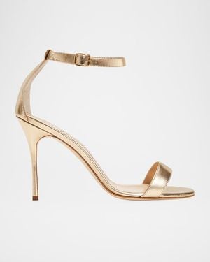 Manolo Blahnik Chaos Metallic Ankle-Strap Stiletto Sandals - Natural