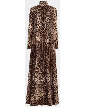 Dolce & Gabbana Leopard Silk Charmeuse Maxi Dress - Brown