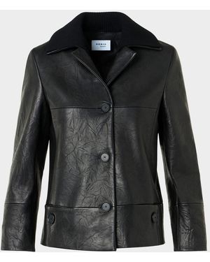 Akris Punto Crinkled Leather Jacket With Detachable Knit Collar - Black