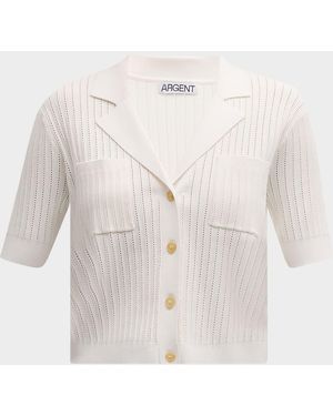 Argent Ribbed Pointelle-Knit Button-Down Shirt - White