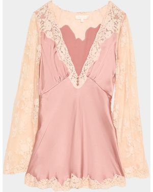 LoveShackFancy Dawselle Lace-Trim Mini Dress - Pink