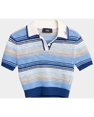 Amiri Striped Crochet Mesh Polo Shirt - Blue
