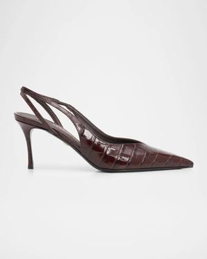 Ferragamo Dafne 70Mm Croc-Embossed Slingback Pumps - Brown