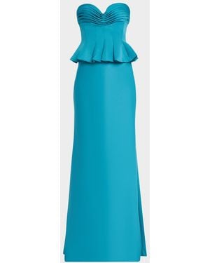 THEIA Sydney Strapless Peplum Trumpet Gown - Blue