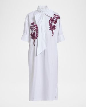 Dries Van Noten Dalma Embellished Cotton Poplin Neck-Bow Dress - White