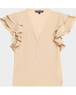 Veronica Beard Aphrodite Flutter-Sleeve Top - Natural