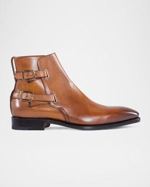 Paul Stuart Apos;S Simon Double-Buckle Leather Ankle Boots - Brown