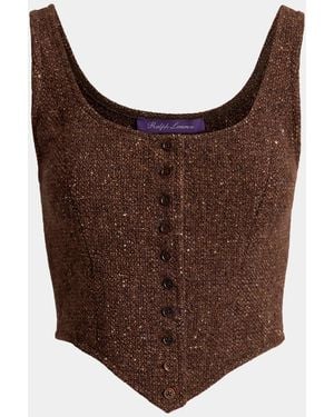 Ralph Lauren Sherry Wool-Cashmere Tweed Button-Front Top - Brown