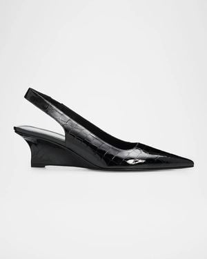 Stuart Weitzman Vinnie 50Mm Croc-Embossed Leather Slingback Sandals - Black