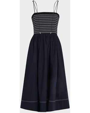 Veronica Beard Kaela Smocked A-Line Midi Dress - Blue