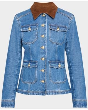 Cinq À Sept Katniss Suede Collar Denim Jacket - Blue
