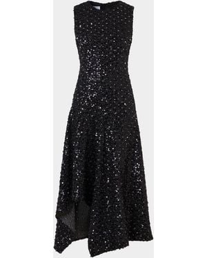 Akris Punto Sequined Denim Sleeveless Handkerchief Midi Dress - Black