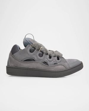 Lanvin Apos;S Curb Tonal Suede And Mesh Sneakers - Gray