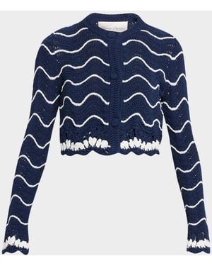 Cara Cara Louise Shrunken Cotton Crochet Cardigan - Blue