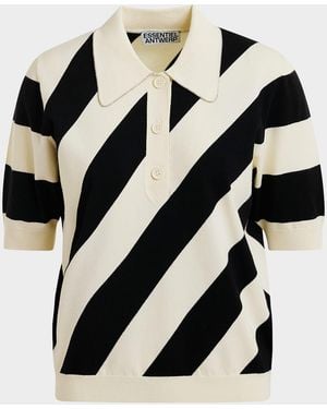 Essentiel Antwerp Joram Striped Knit Polo With Embellished Collar - Black