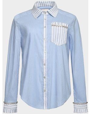 Cinq À Sept Dorsia Crystal-Embellished Pinstripe Button-Front Shirt - Blue