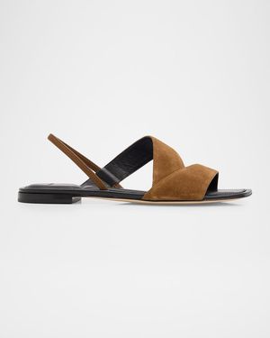 Vince Parker Suede Flat Slingback Sandals - Brown